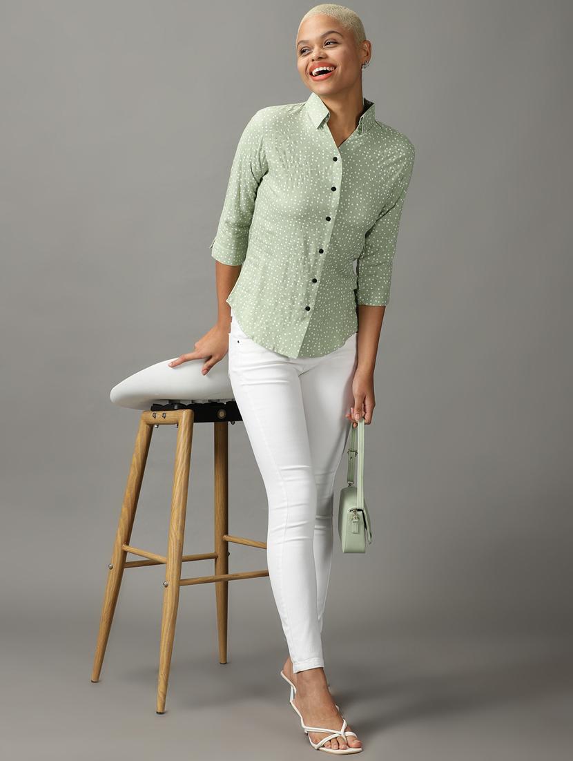green viscose regular shirt - 18843179 - Standard Image - 3