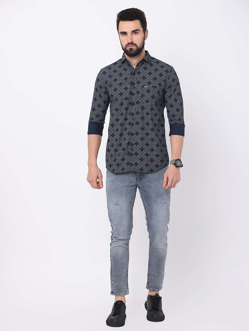navy blue cotton casual shirt - 18844021 -  Standard Image - 3