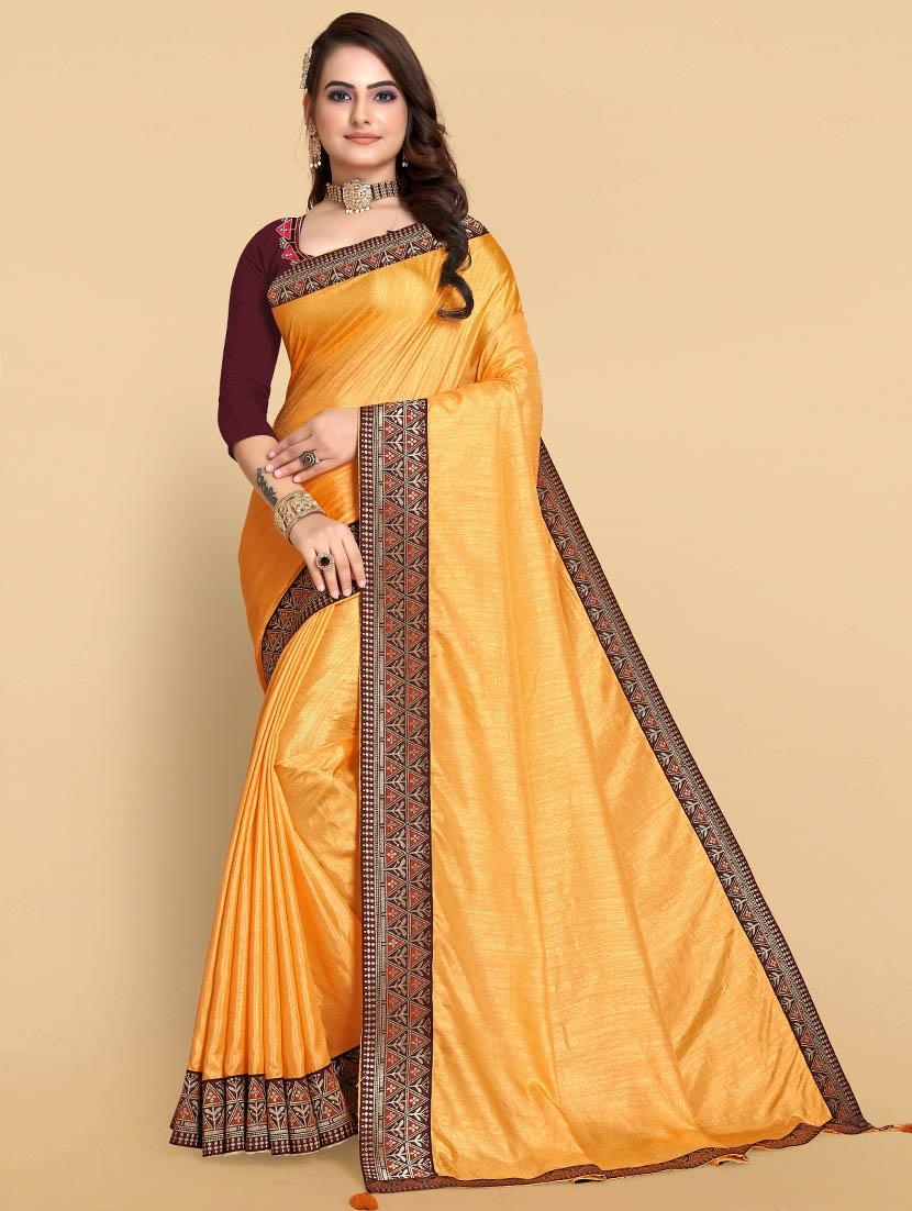 solid embroidered saree with blouse - 18844119 - Zoom Image - 0