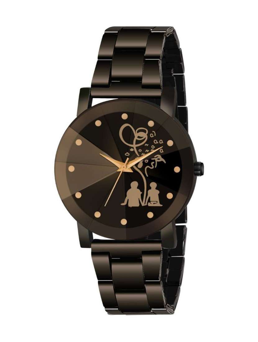 black tree couple dial print metal men watch