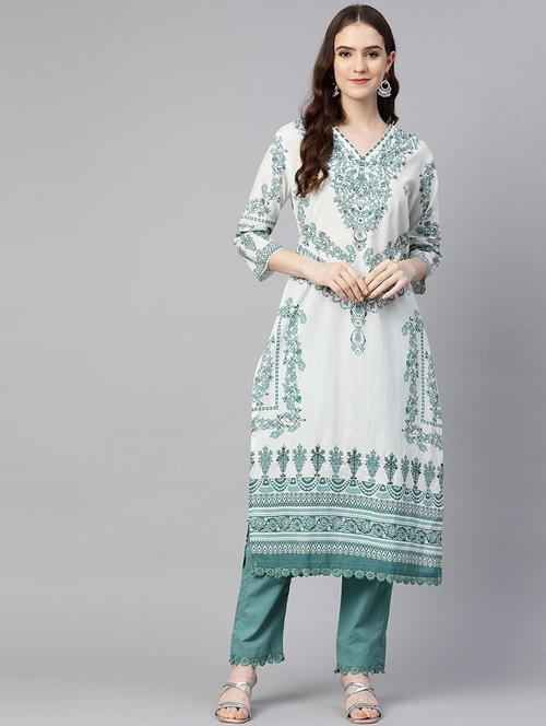 women three quarter sleeve kurta pant with dupatta set - 18847900 -  Standard Image - 0