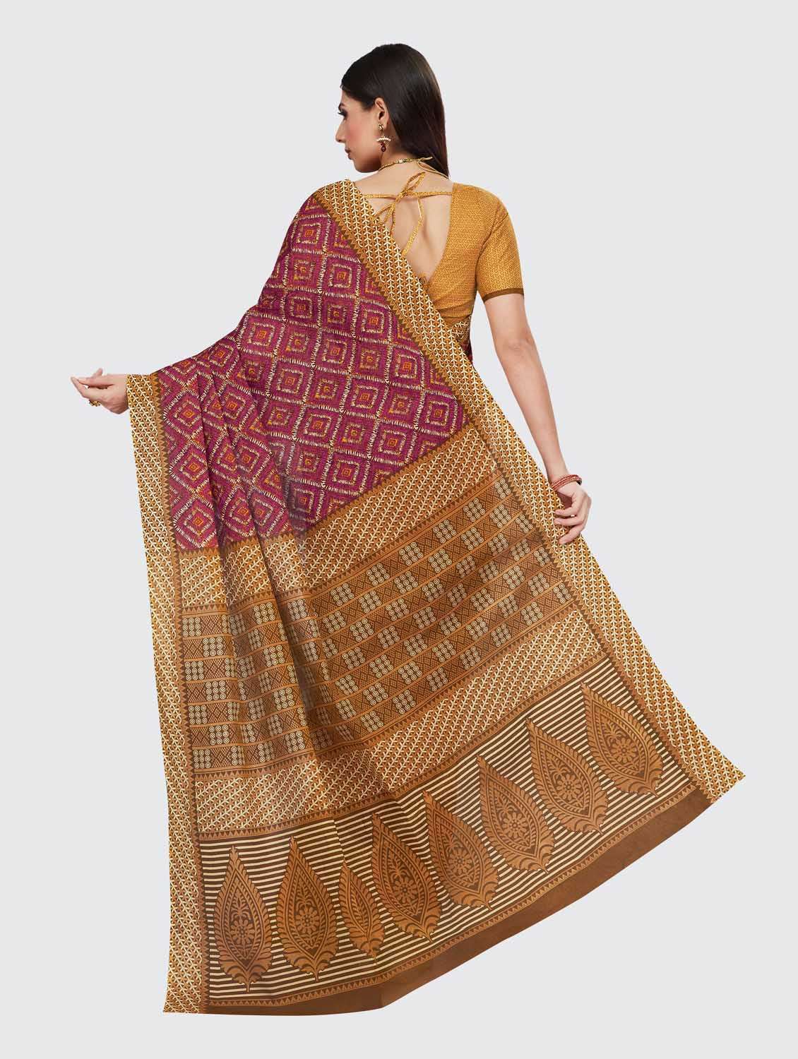 yellow cotton printed saree with blouse - 18854844 -  Standard Image - 3