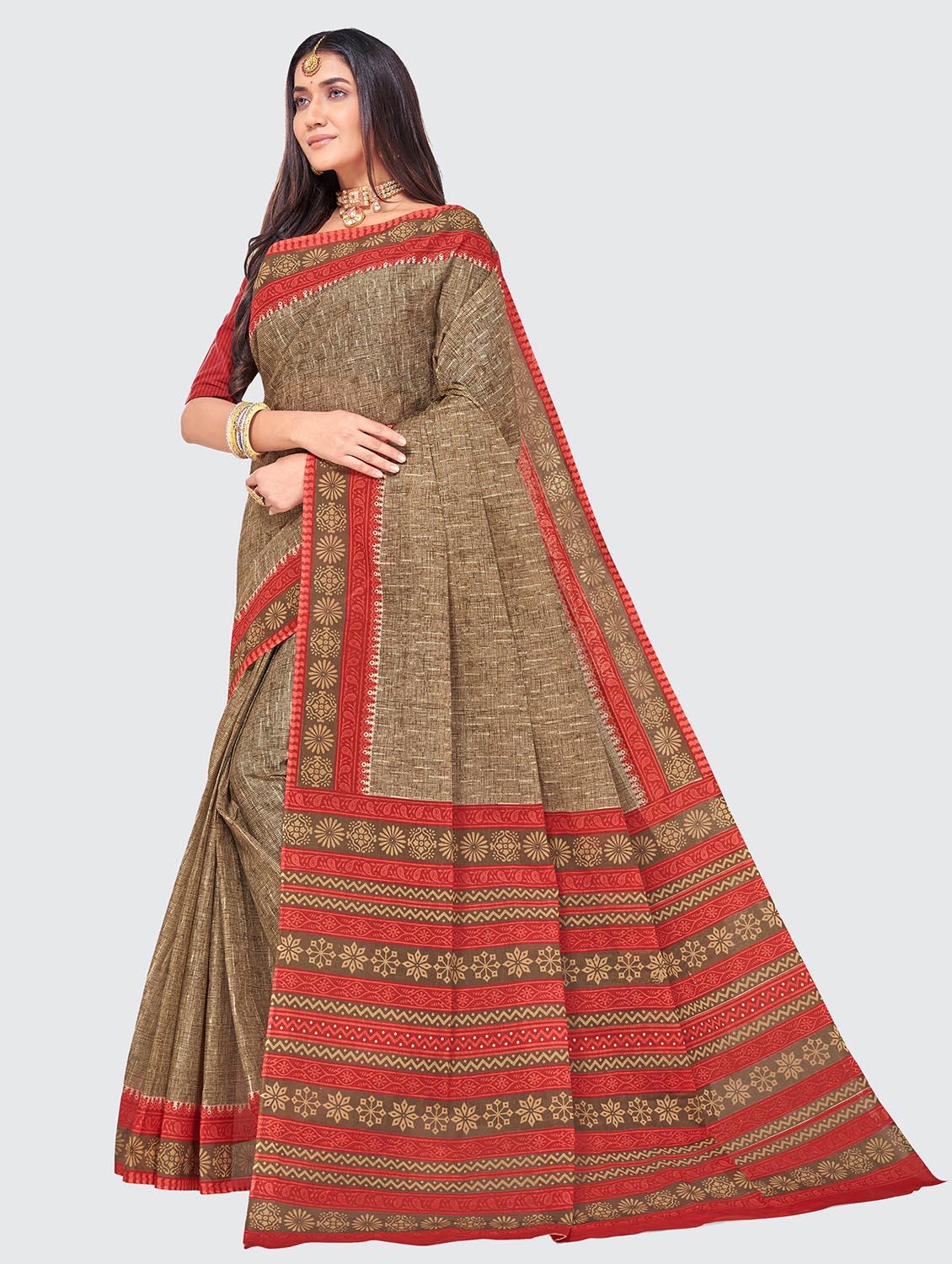 brown printed saree - 18854951 -  Zoom Image - 0