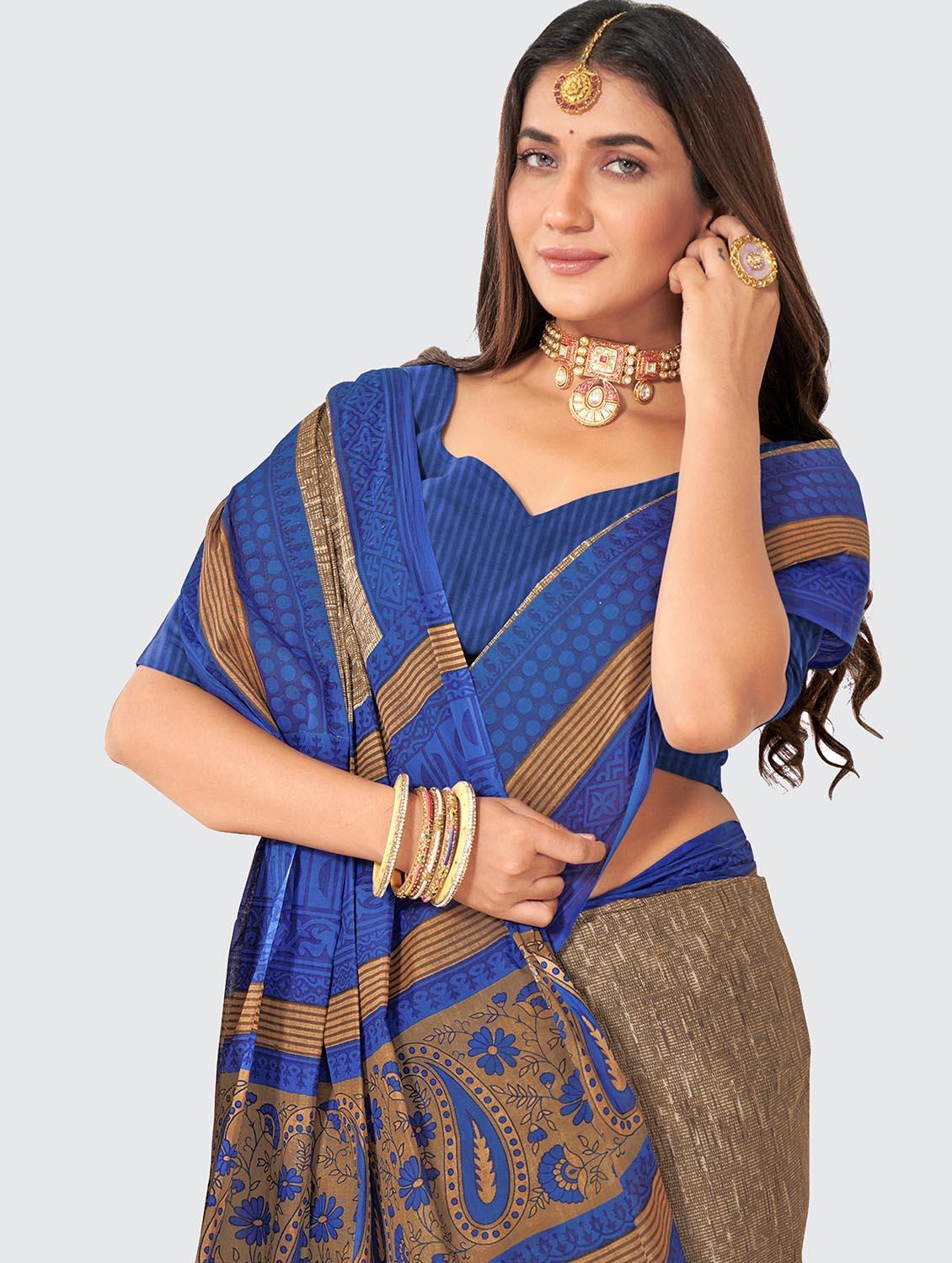 brown printed saree with blouse - 18854954 - Standard Image - 3