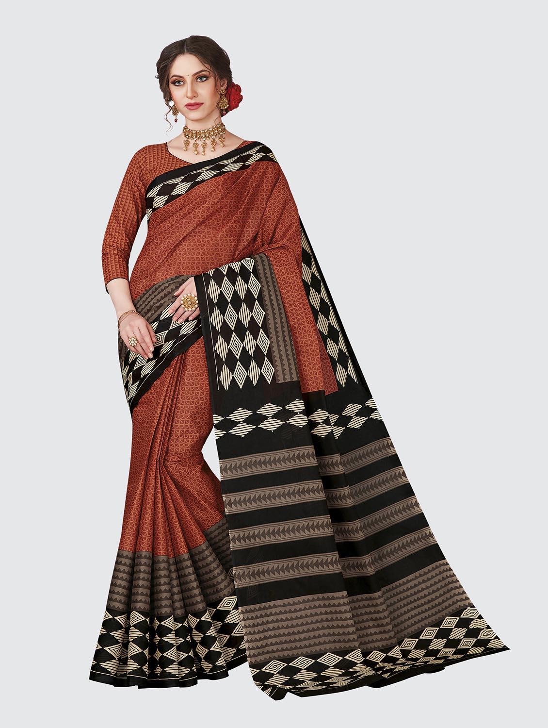 brown printed saree with blouse - 18854956 - Zoom Image - 0