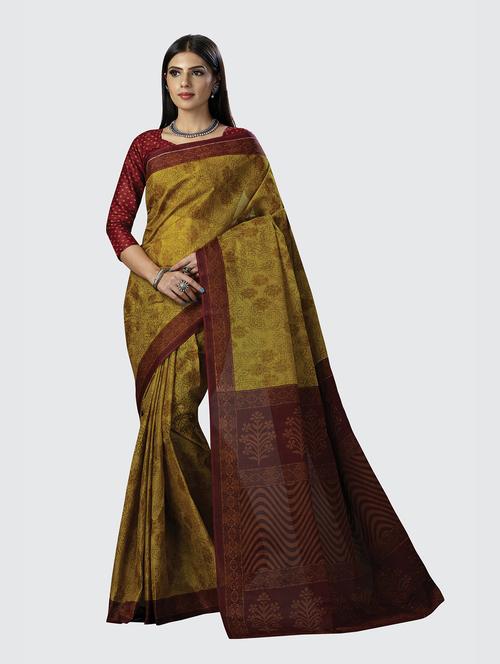 olive printed saree with blouse - 18854980 - Standard Image - 0