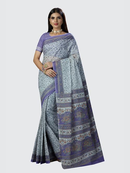 blue printed saree with blouse - 18854995 - Standard Image - 0