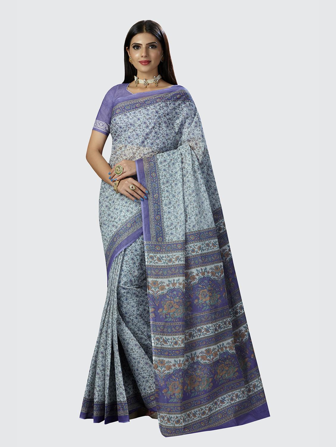 blue printed saree with blouse - 18854995 - Zoom Image - 0