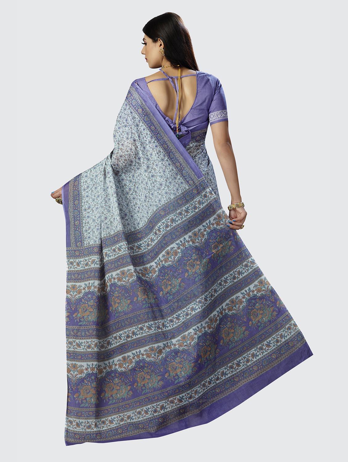 blue printed saree with blouse - 18854995 - Standard Image - 3