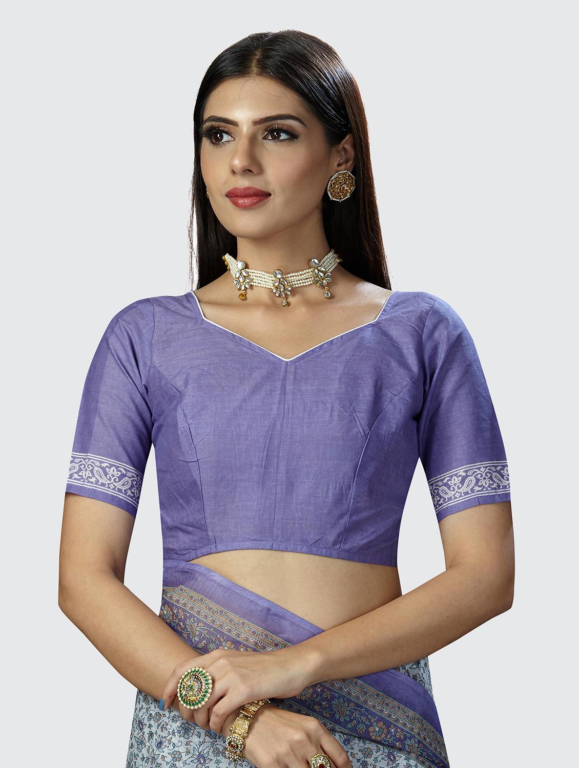 blue printed saree with blouse - 18854995 - Standard Image - 5