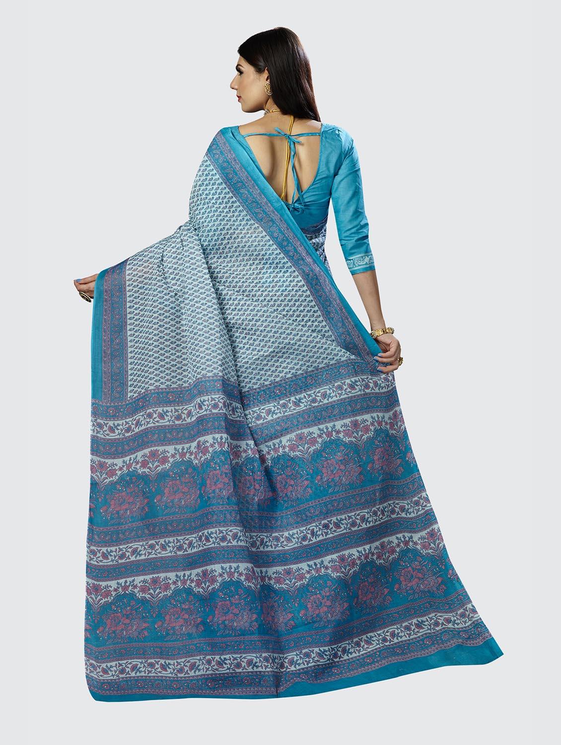 blue printed saree with blouse - 18854999 - Standard Image - 3