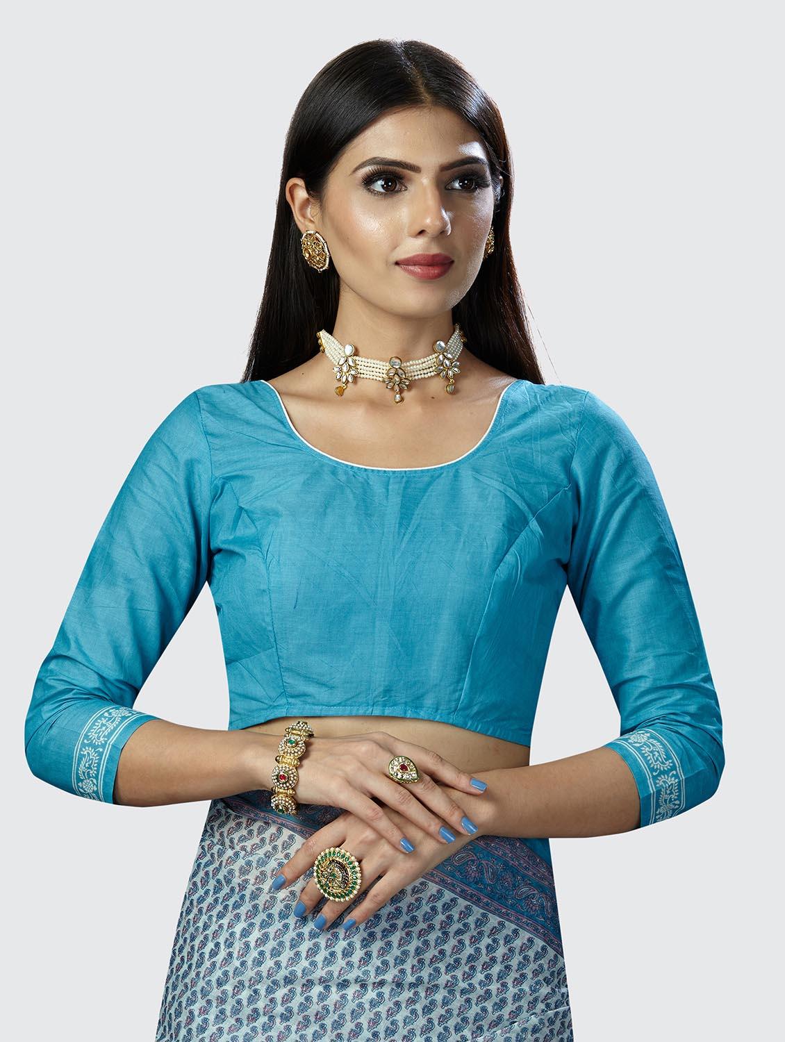 blue printed saree with blouse - 18854999 - Standard Image - 5