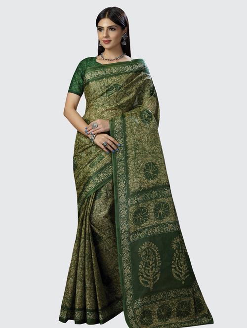 green printed saree with blouse - 18855013 -  Standard Image - 0