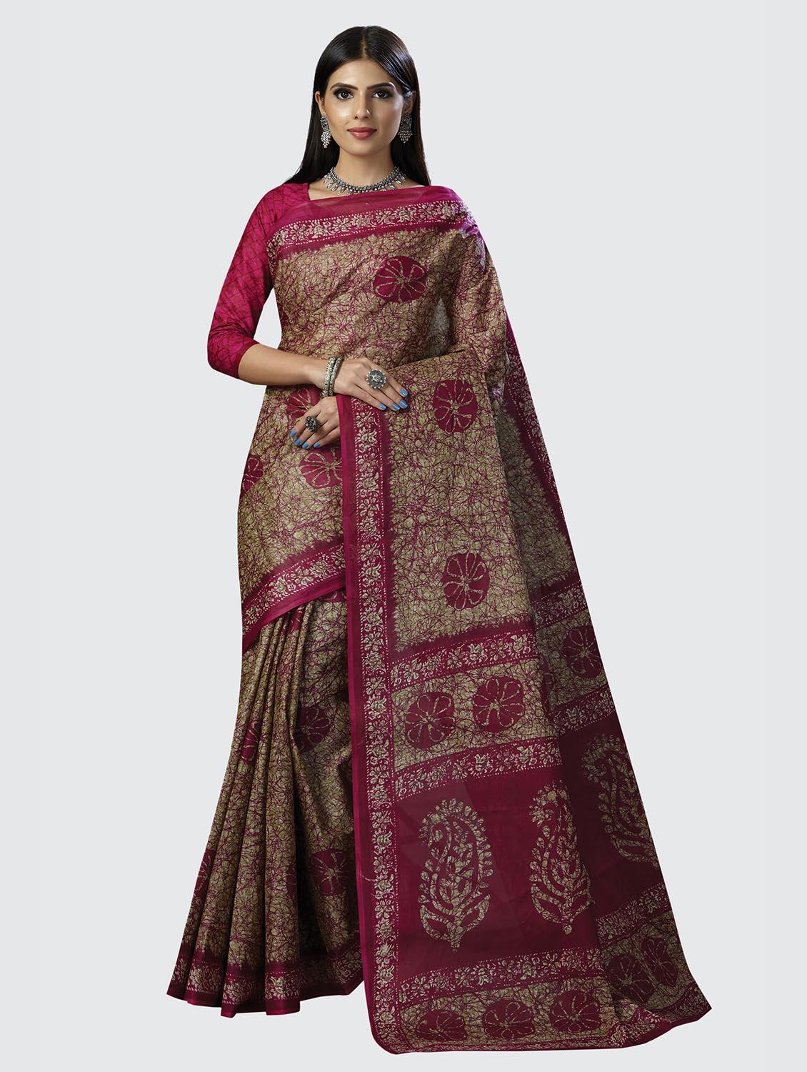 magenta printed saree with blouse - 18855029 - Zoom Image - 0