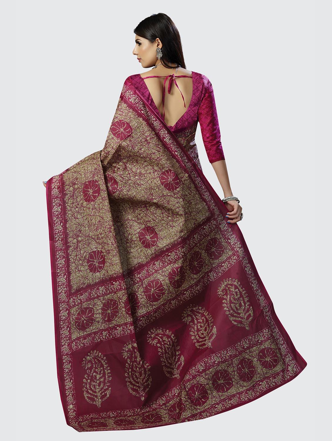 magenta printed saree with blouse - 18855029 - Standard Image - 3