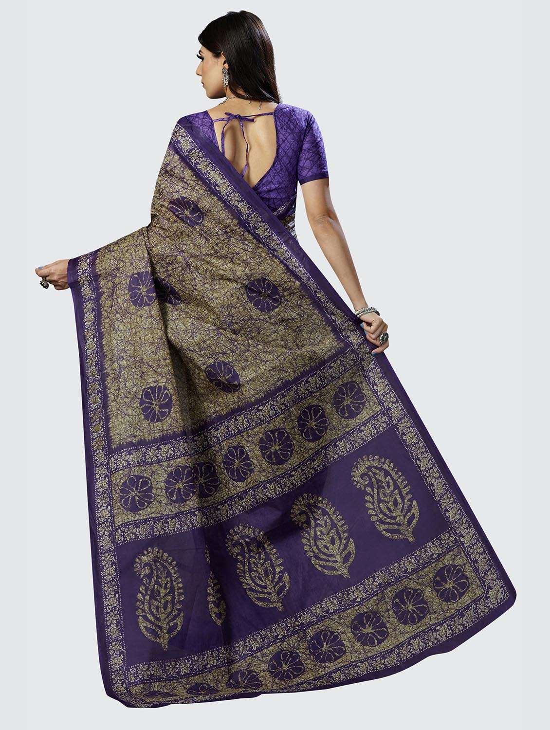 purple printed saree with blouse - 18855030 -  Standard Image - 3
