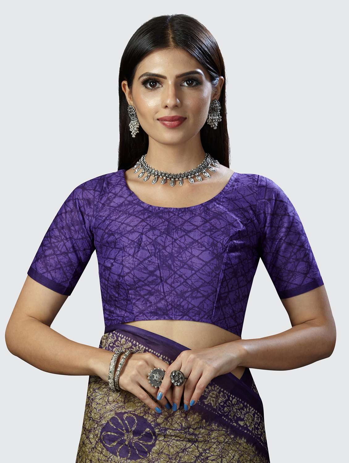 purple printed saree with blouse - 18855030 -  Standard Image - 5