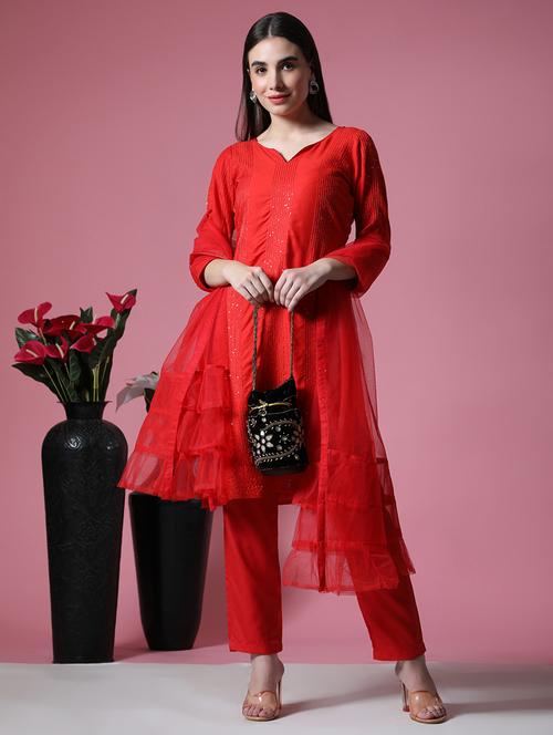 red rayon semistitched suit - 18855047 -  Standard Image - 0