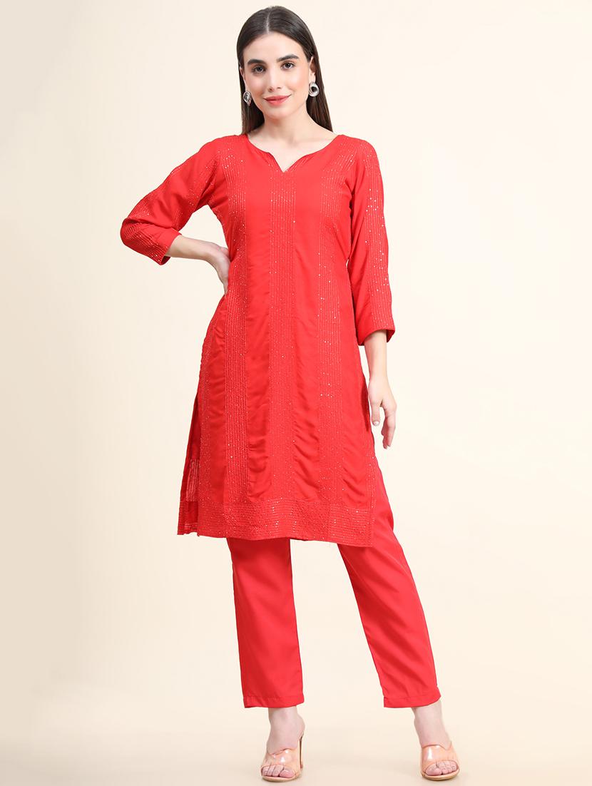 red rayon semistitched suit - 18855047 - Standard Image - 3