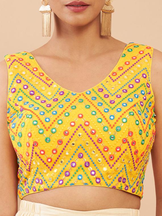 yellow georgette regular blouse - 18858025 - Standard Image - 3