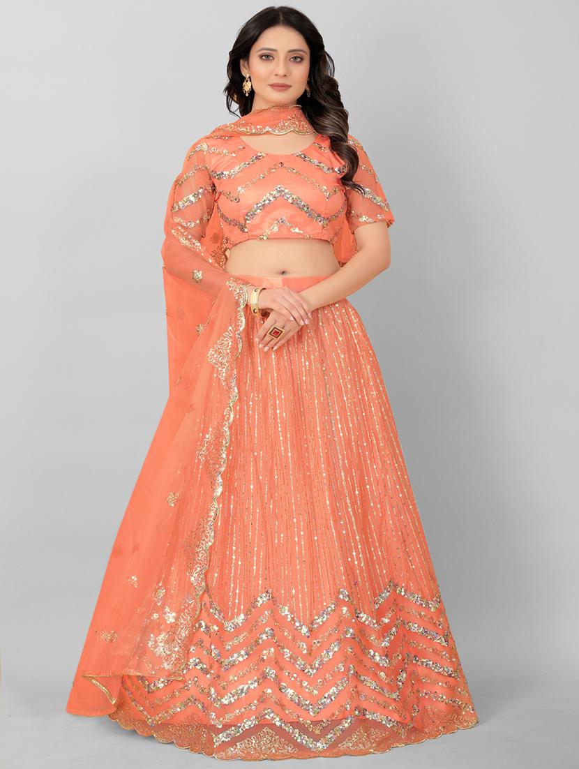 orange net flared lehenga - 18865770 - Zoom Image - 0