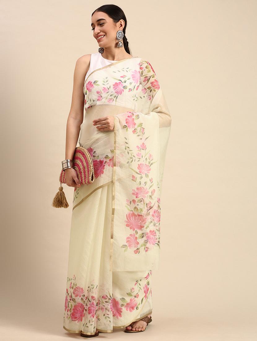 offwhite organza printed saree - 18870051 - Zoom Image - 0