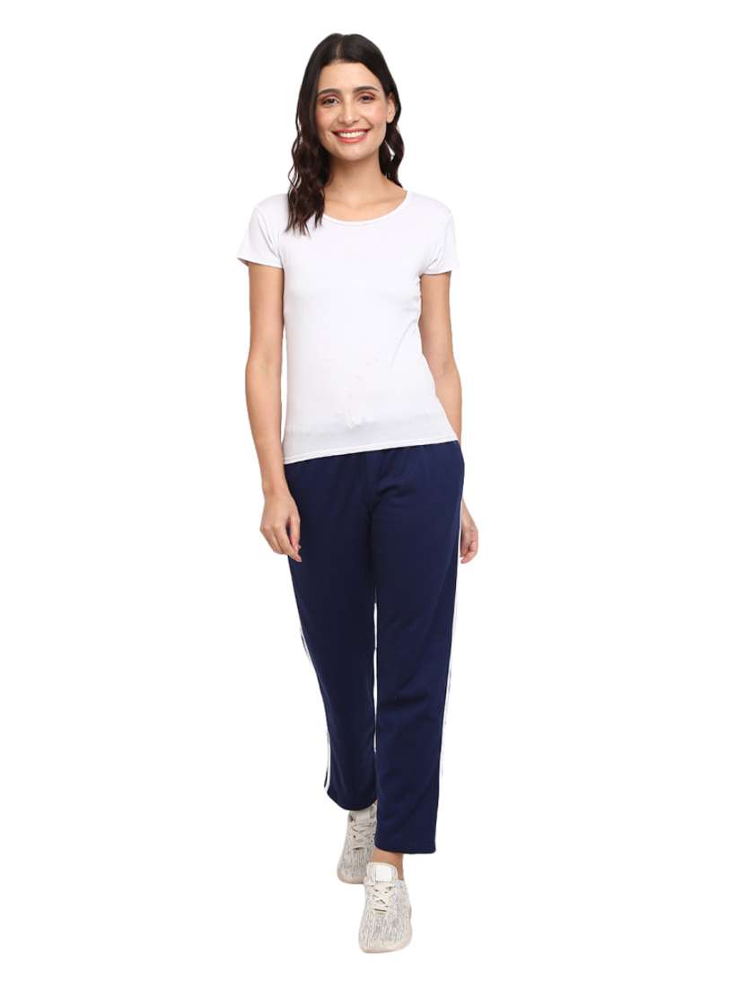 women navy blue side taped track pant - 18870204 -  Standard Image - 3