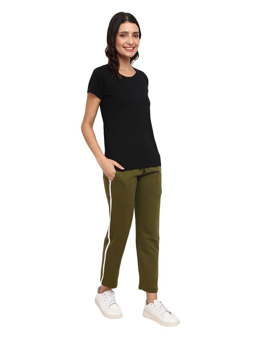 women olive green side taped track pant - 18870206 -  Standard Image - 3