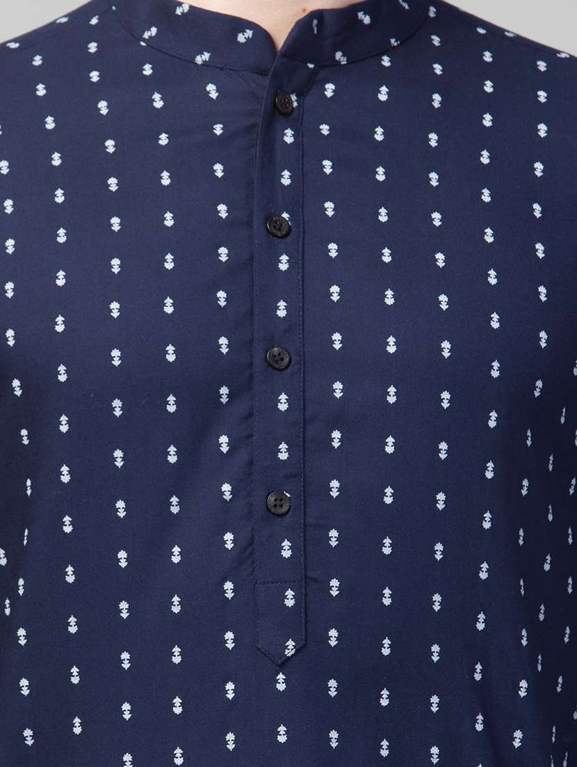 men navy blue mandarin neck long kurta - 18874777 - Standard Image - 3
