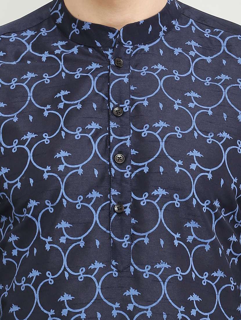 men printed mandarin neck long kurta - 18874781 -  Standard Image - 3