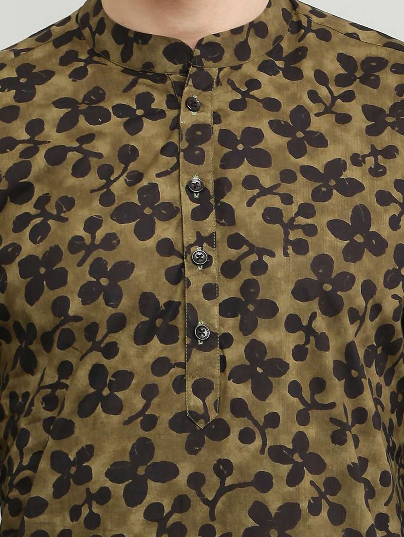 men green mandarin neck long kurta - 18874788 -  Standard Image - 3