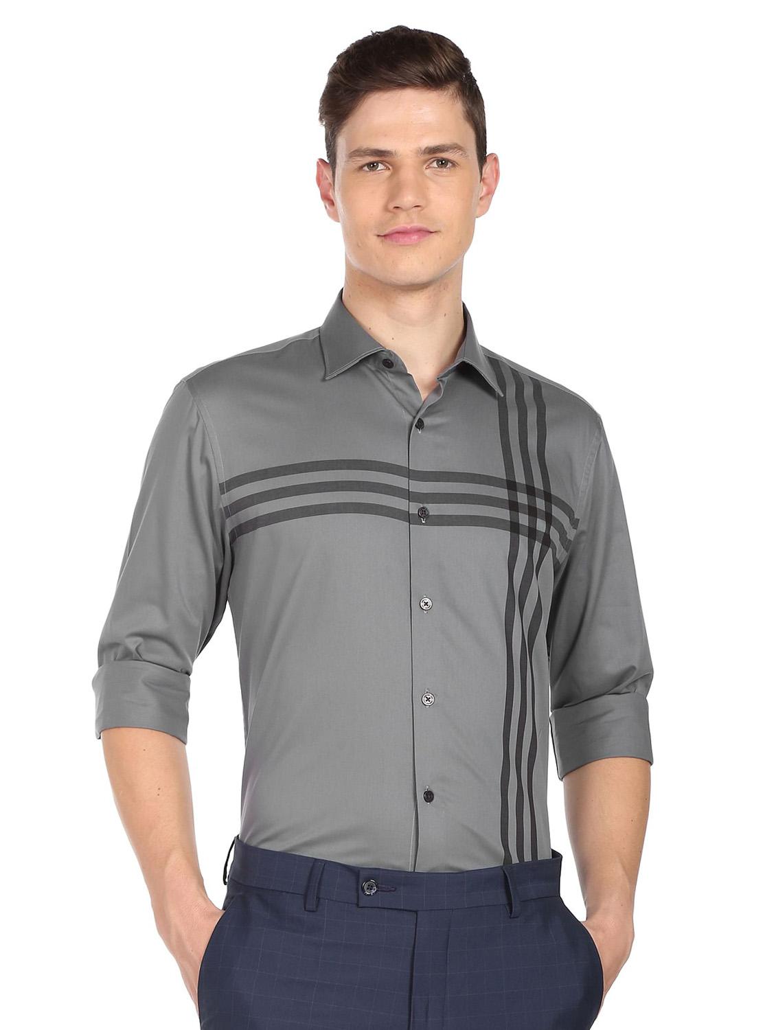 grey cotton formal shirt - 18874885 -  Zoom Image - 0