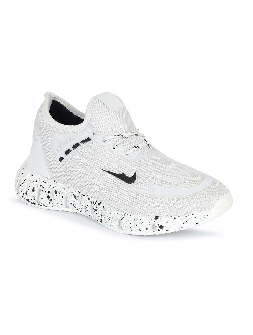 white mesh & synthetic lace up sneakers