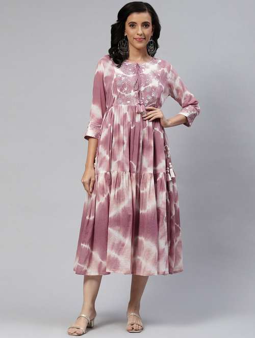 tie and dye tiered ethnic dress - 18875350 - Standard Image - 0