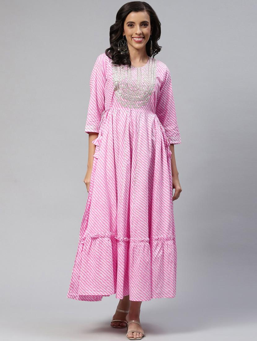 leheriya print tiered ethnic dress - 18875355 - Zoom Image - 0