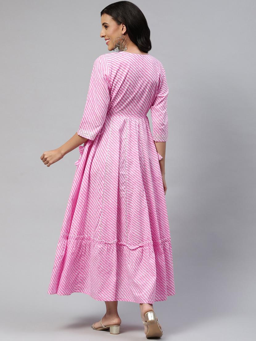 leheriya print tiered ethnic dress - 18875355 - Standard Image - 3