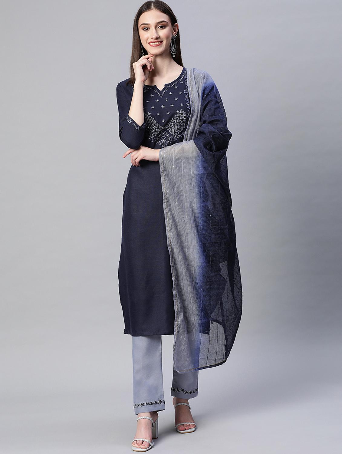 embroidered kurta set with dupatta - 18875400 -  Zoom Image - 0