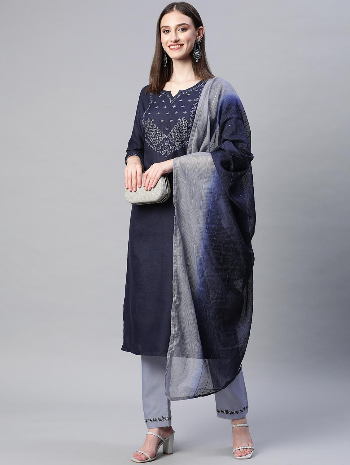 embroidered kurta set with dupatta - 18875400 - Standard Image - 3
