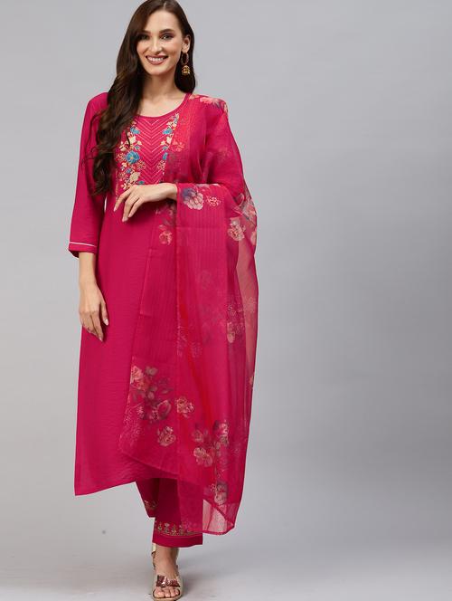 embroidered kurta set with dupatta - 18875416 - Standard Image - 0