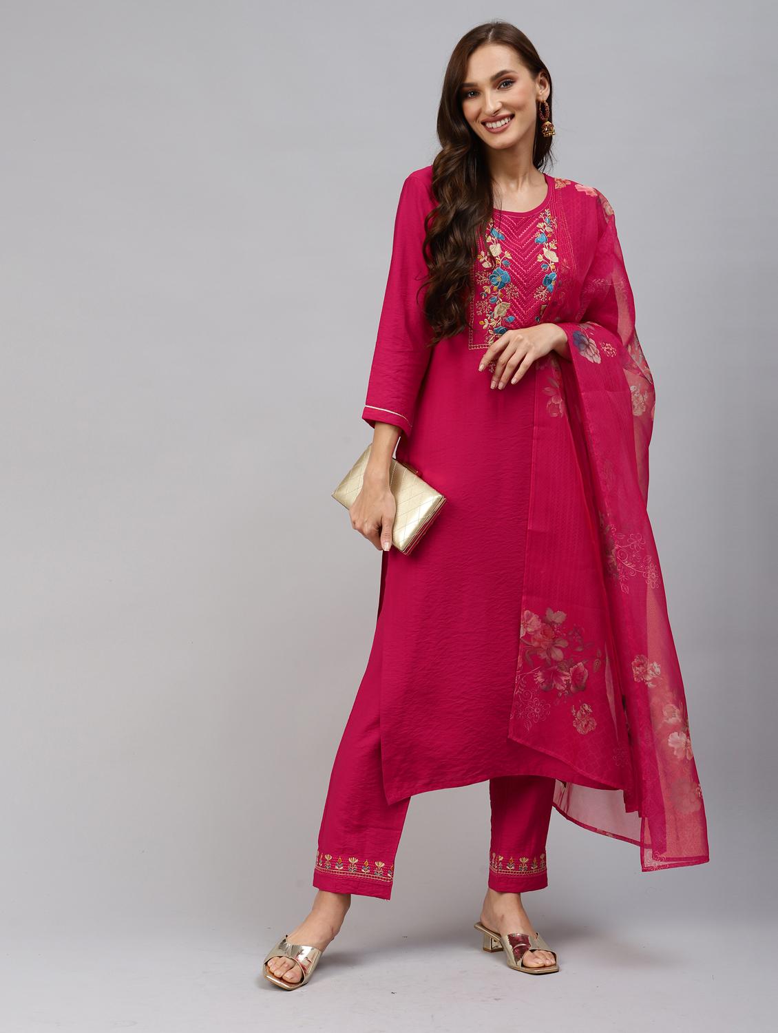embroidered kurta set with dupatta - 18875416 - Standard Image - 3