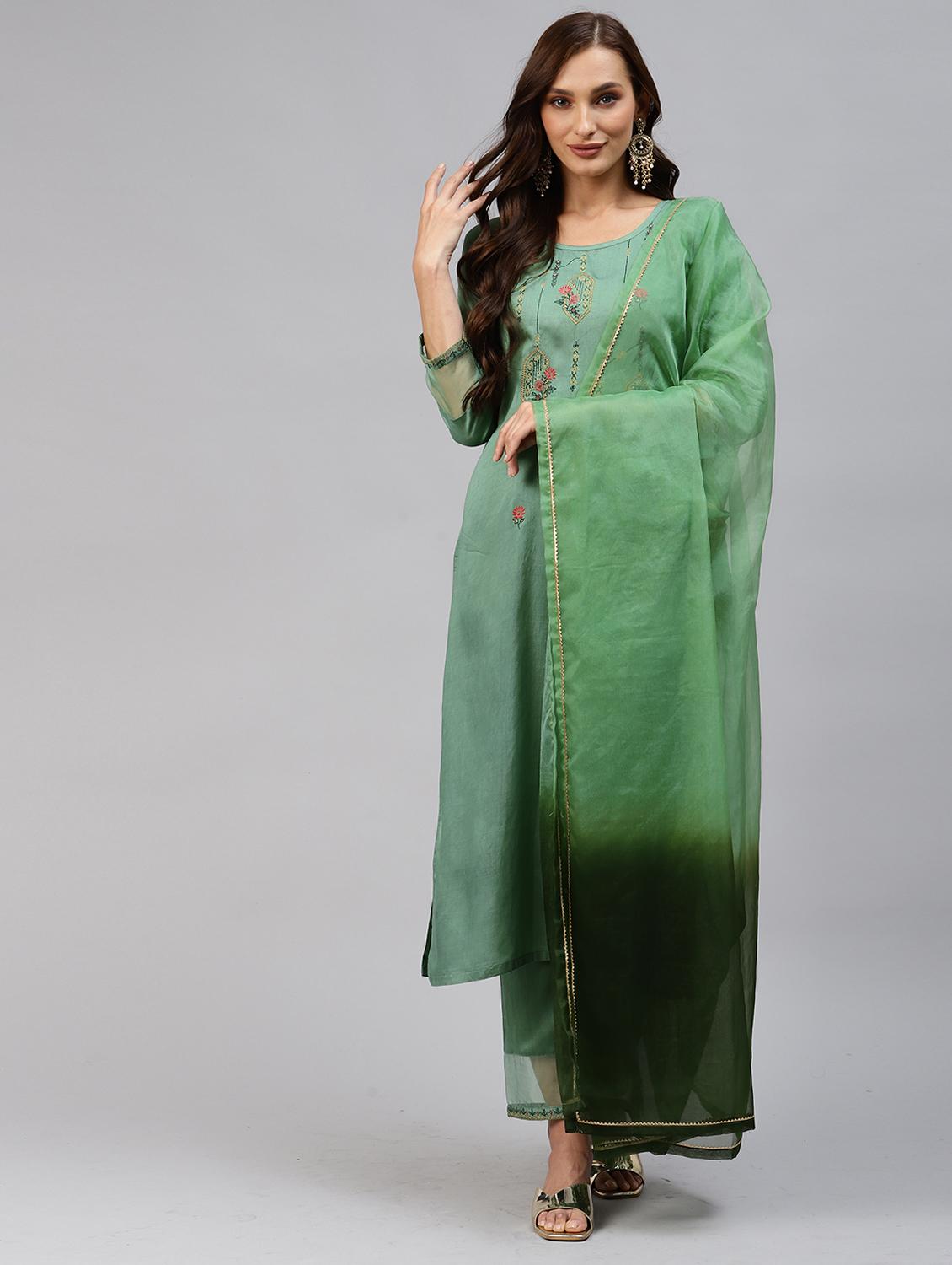 embroidered kurta set with dupatta - 18875419 - Zoom Image - 0