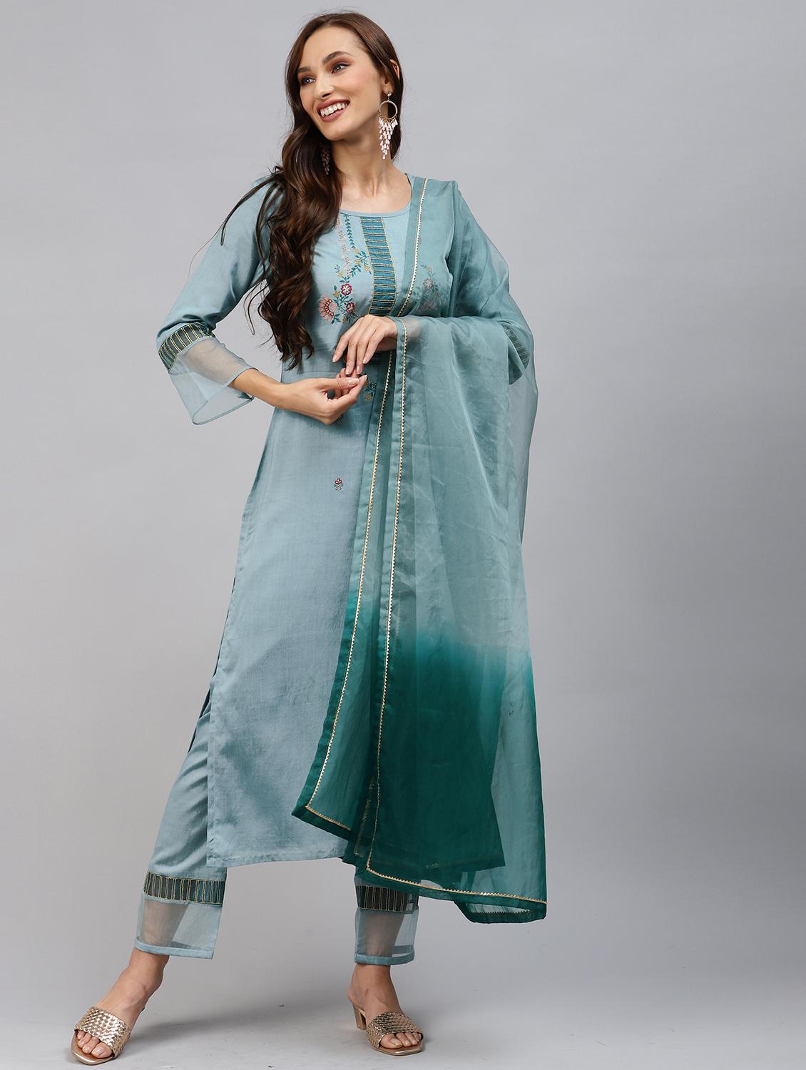 embroidered kurta set with dupatta - 18875423 - Zoom Image - 0
