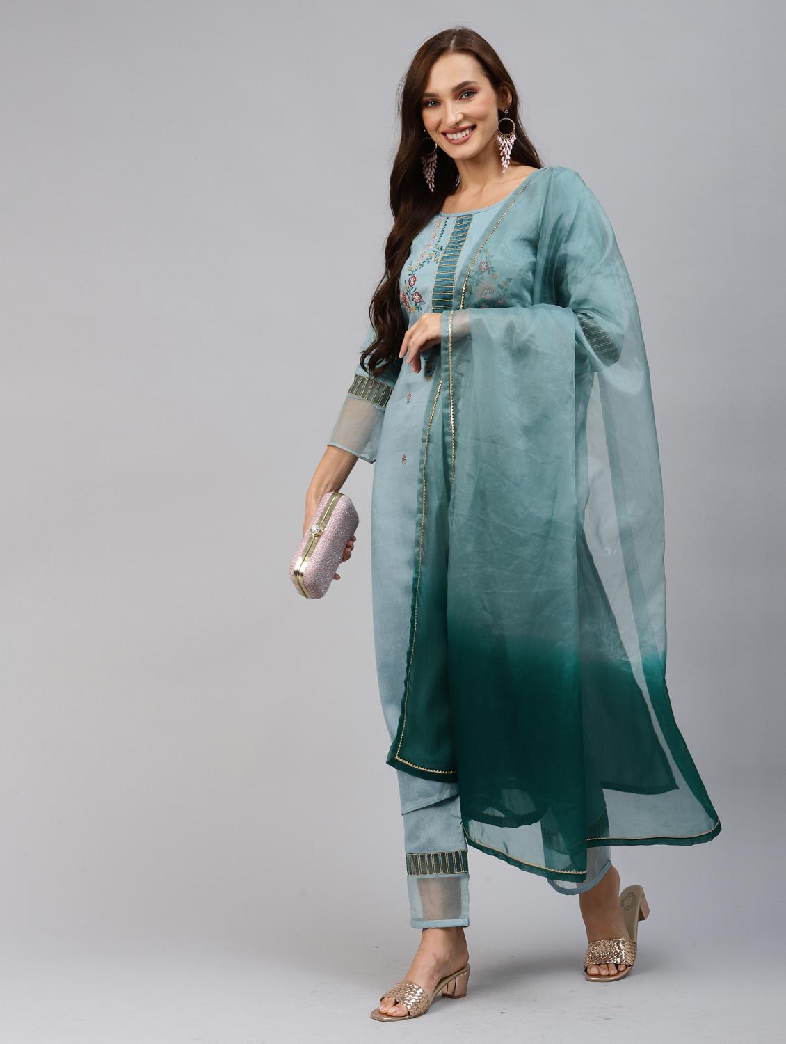 embroidered kurta set with dupatta - 18875423 - Standard Image - 3