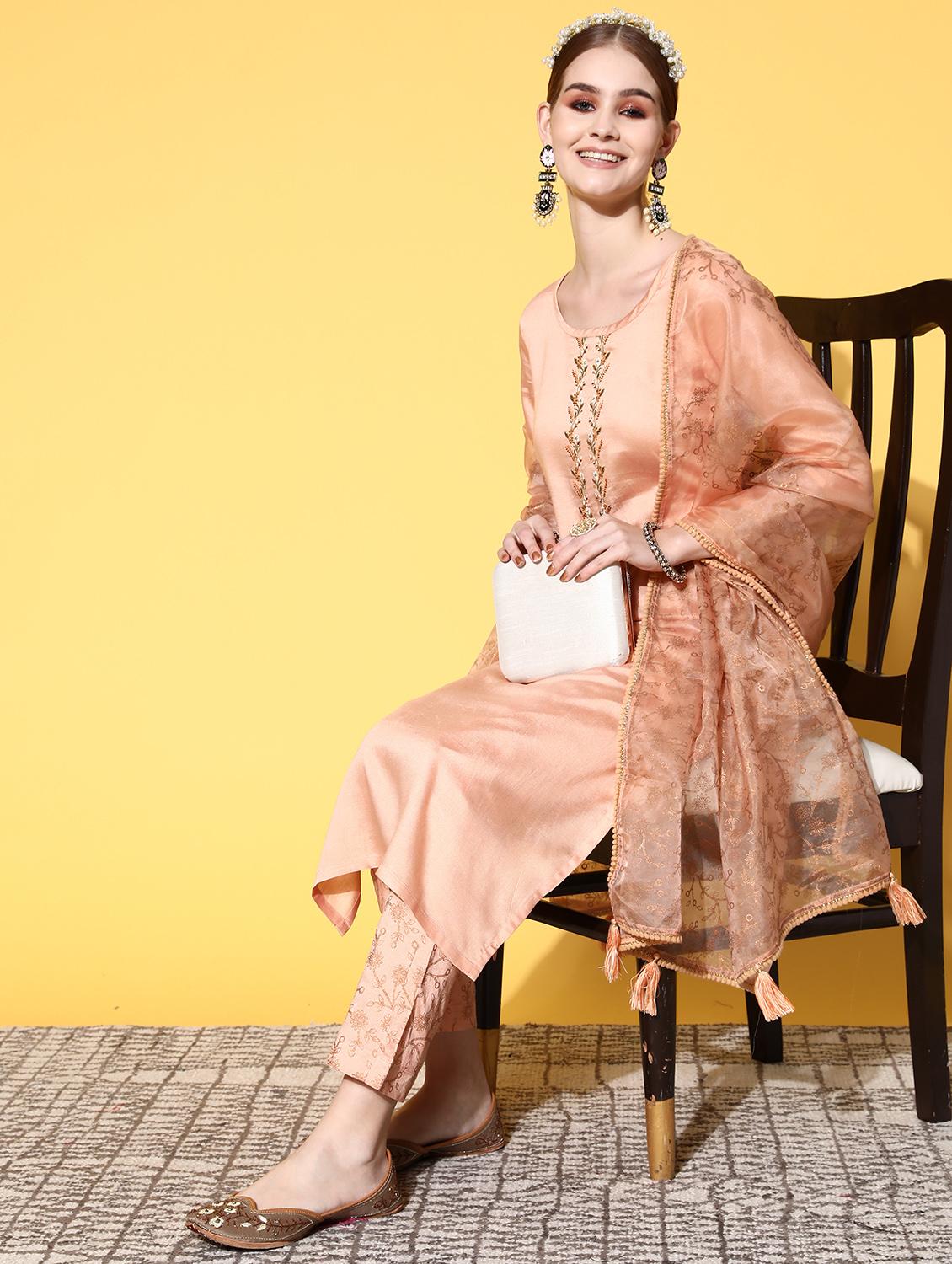 embroidered kurta set with dupatta - 18875434 - Standard Image - 3