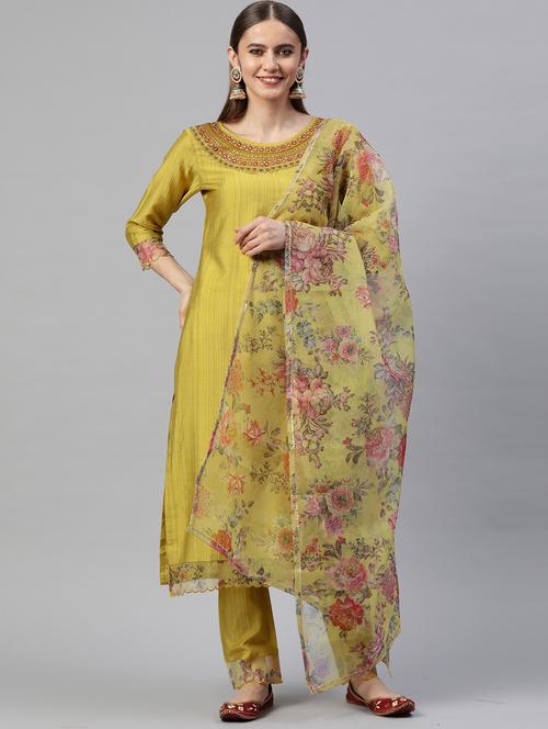 embroidered kurta set with dupatta - 18875435 - Standard Image - 0