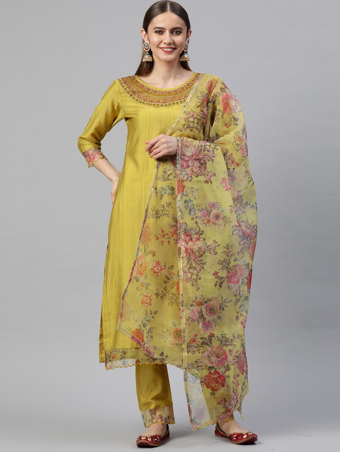 embroidered kurta set with dupatta - 18875435 - Zoom Image - 0