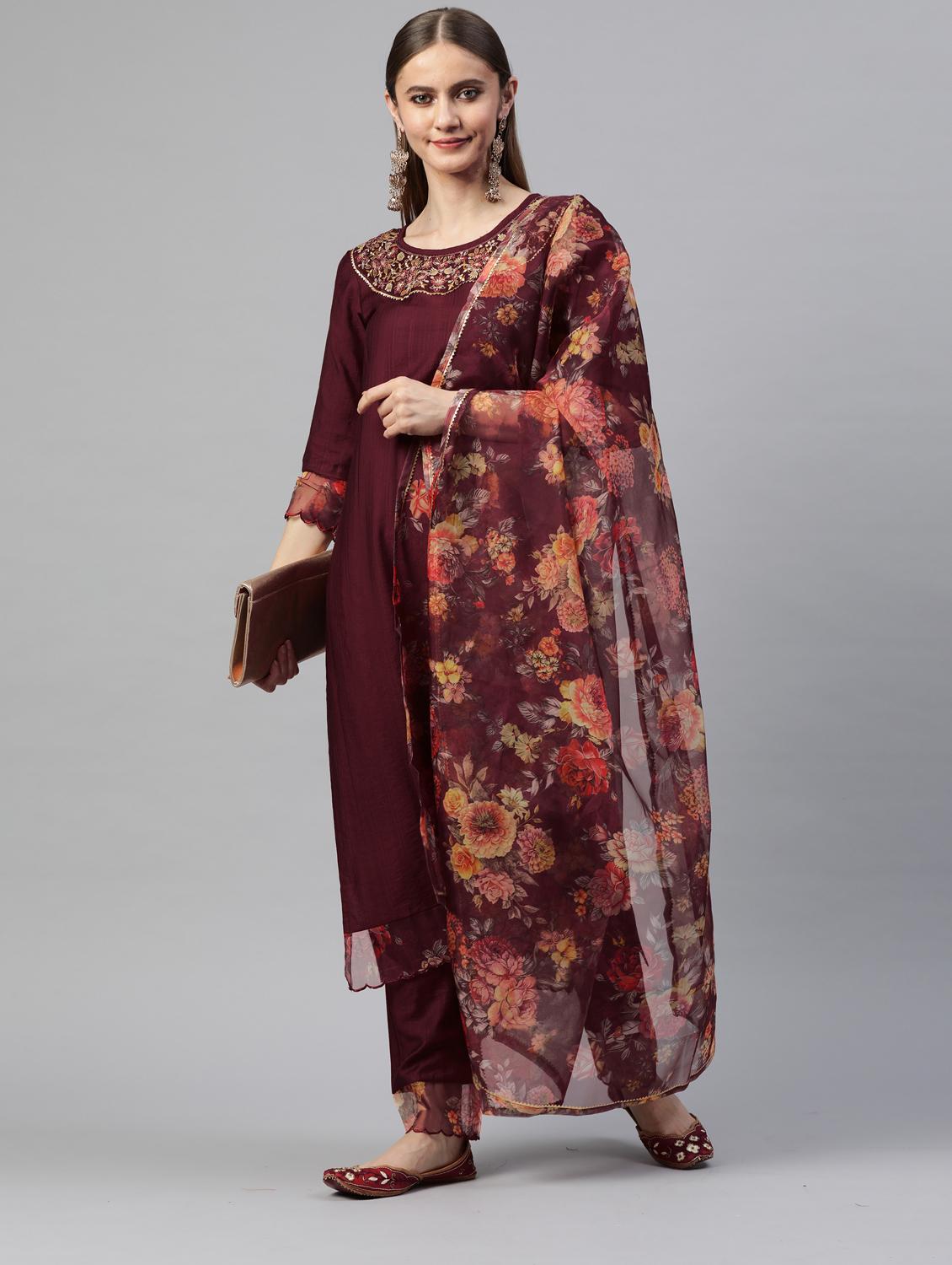 embroidered kurta pant set with dupatta - 18875437 - Standard Image - 3