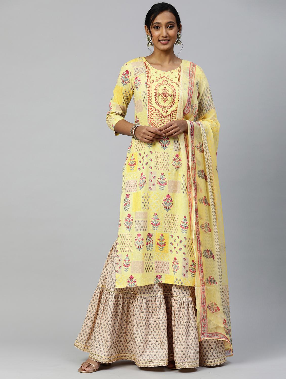 embroidered suit set with dupatta - 18875471 - Zoom Image - 0