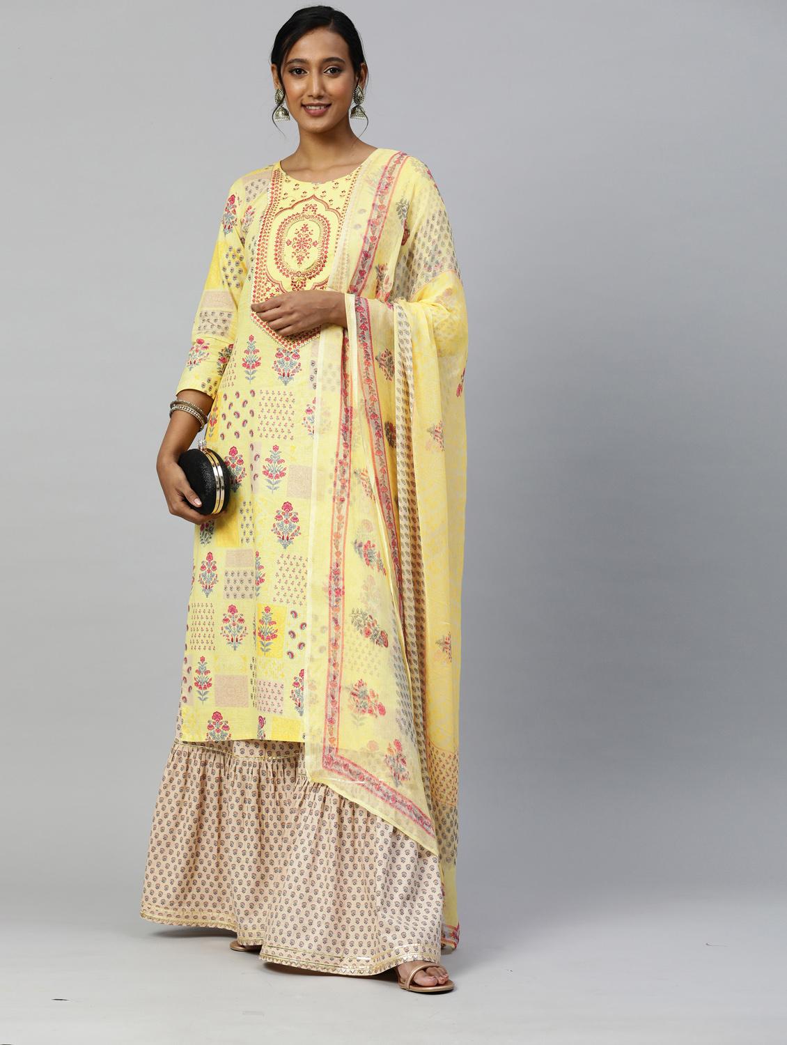 embroidered suit set with dupatta - 18875471 - Standard Image - 3