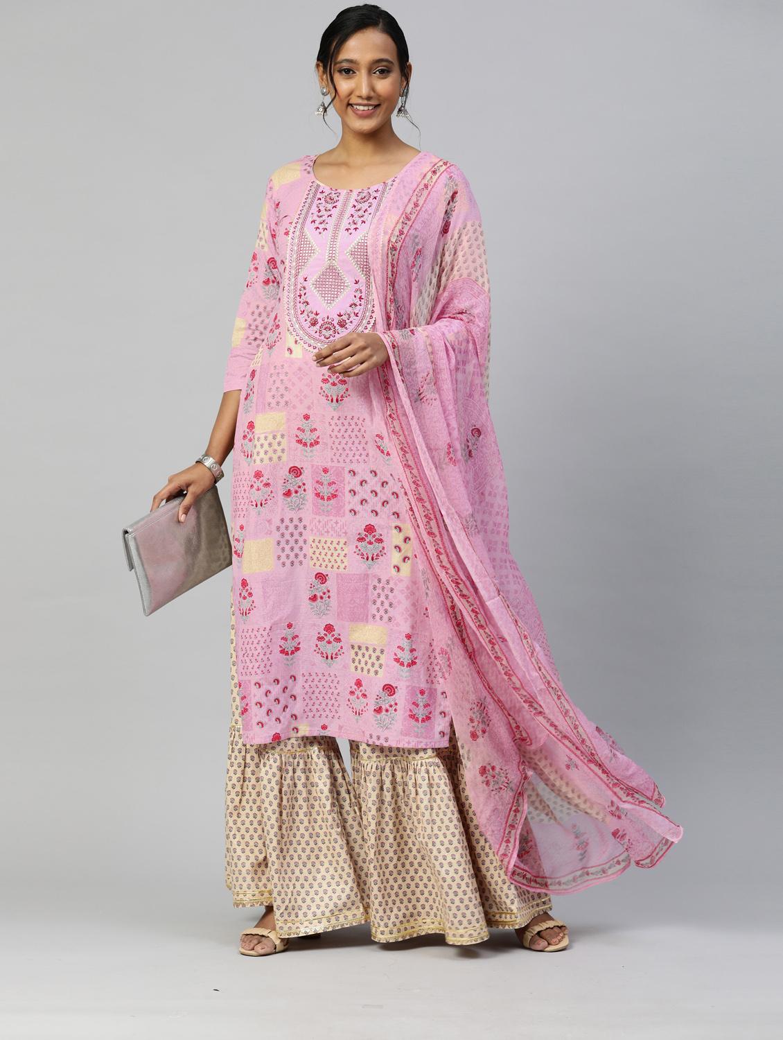 embroidered suit set with dupatta - 18875473 - Standard Image - 3